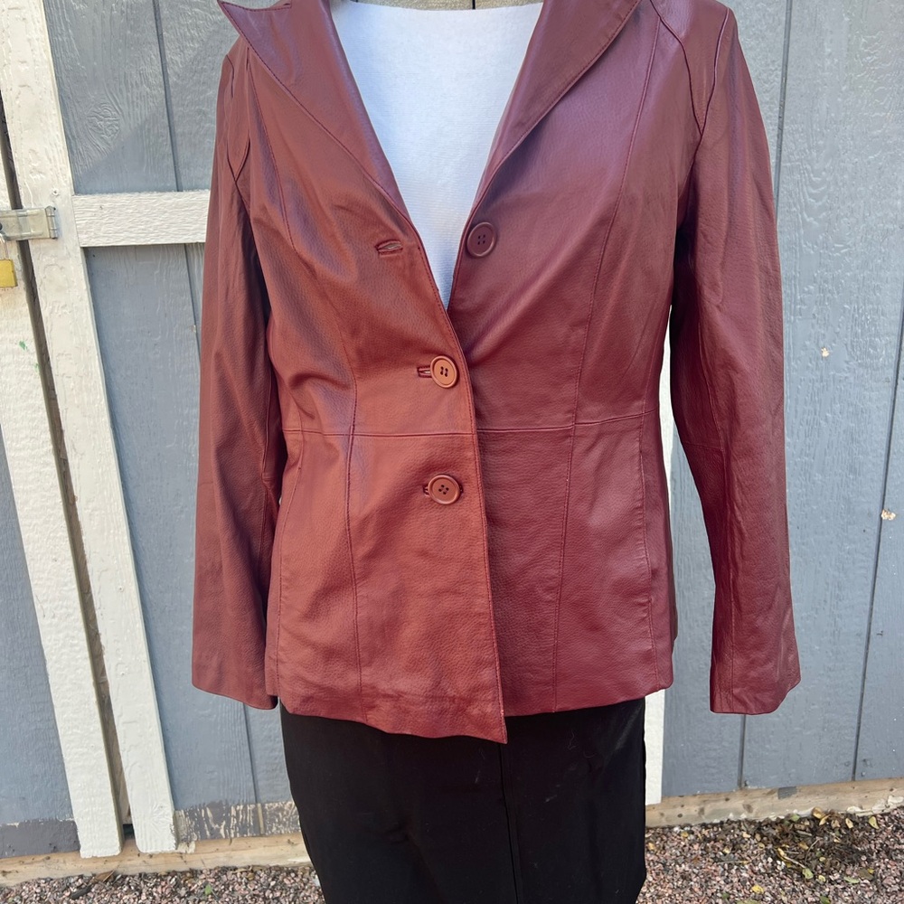 Vintage JG Hook Maroon‎ Leather Blazer Jacket Women’s 16 Officecore Y2K NWOT